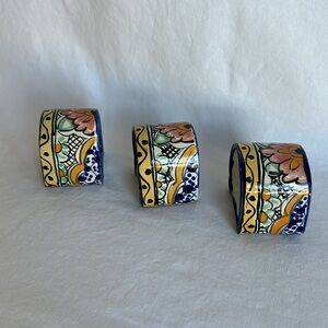 Set of three Mexico Talavera floral napkins holders